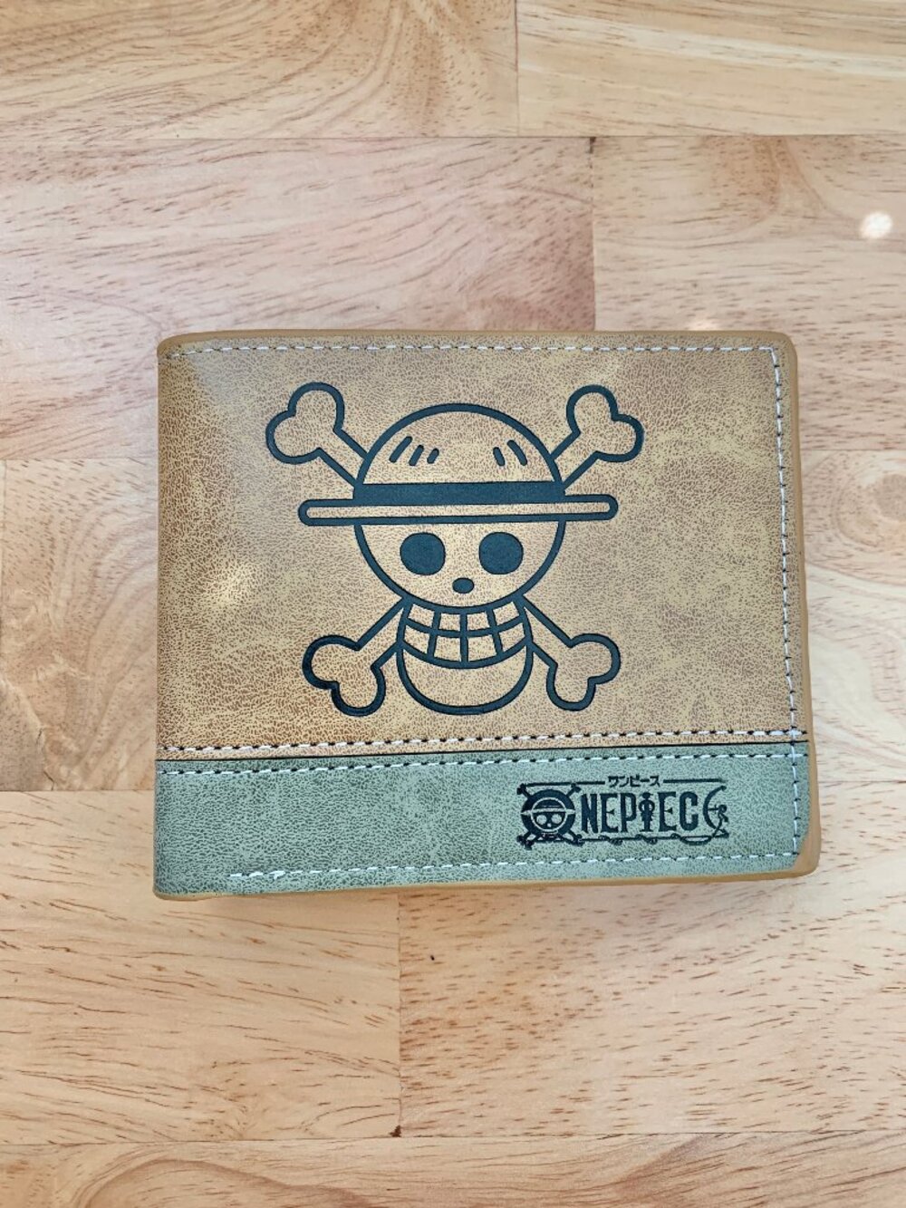 One Piece Beige Brown Gray Faux Leather Card Cash Photo Slot Zipper Anime Wallet